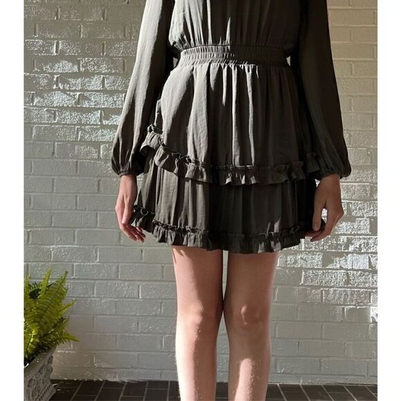 Vestique Olive Green Baby Doll Party Dress. Size L. High Neck Swiftie - Picture 5 of 14